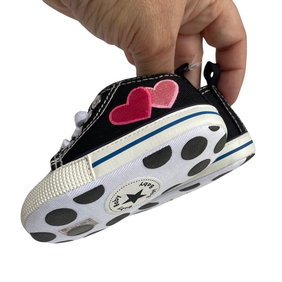 Size 1, Custom made Black Infant Shoes with Pink Embroidered Hearts - Picture 7 of 8